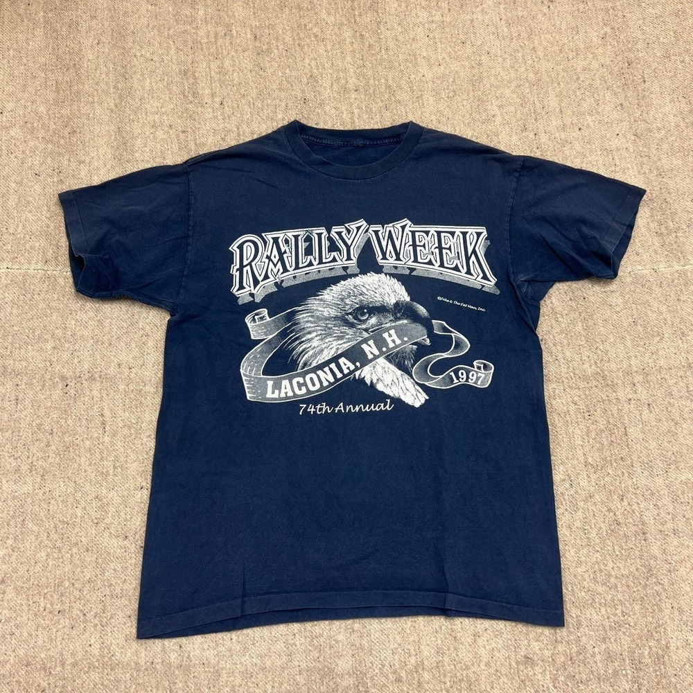 Vintage Bike Rally Week Shirt Mens Large Blue 1990s Motorcycle Chopper